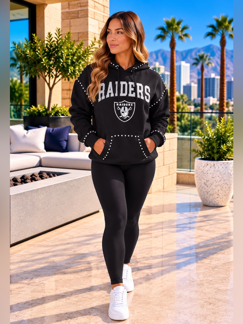 Women's NFL Las Vegas Raiders Gameday Couture Oversized Studded Pullover Hoodie